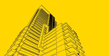 Architecture building 3d illustration, modern urban architecture abstract background design.の写真素材