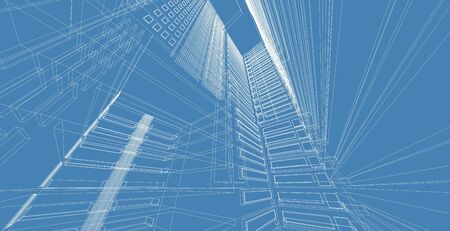 Architecture building 3d illustration, modern urban architecture abstract background design.の写真素材