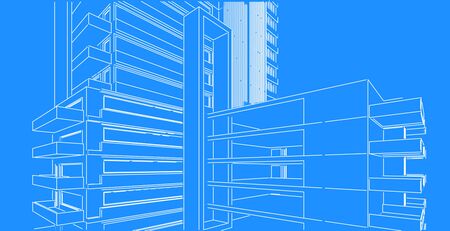 Architecture building 3d illustration, modern urban architecture abstract background design.の写真素材