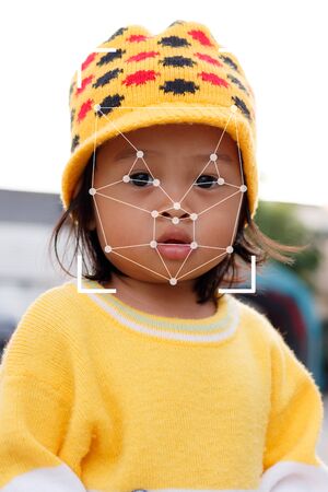 Biometric Verification - Girl Face Detection, high technologyの写真素材
