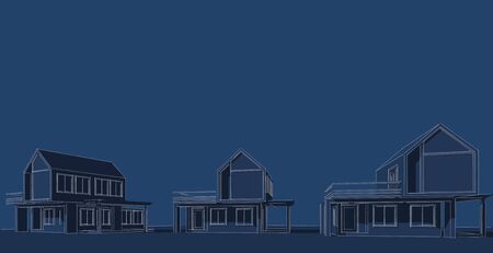 Architectural sketch line, House design work free hands drawing, Blueprint construction, 3D illustrationの写真素材