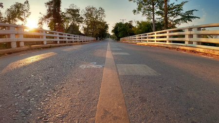 Roads and bridges in the countryside at sunset