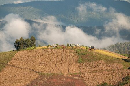 Beautiful scenery on high mountains, rice valleys and agricultural plots.の写真素材