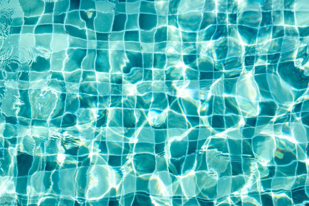 Top view, Water in the pool with blue tiled.