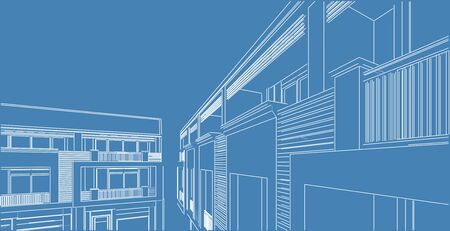 Modern architecture wireframe, Abstract architectural background, 3D Illustrationの写真素材