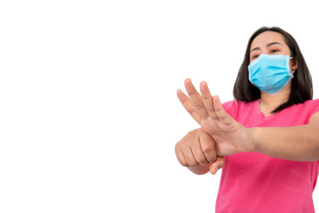 During the coronavirus (COVID-19) epidemic, A woman washing her hands with alcohol gel isolated on...