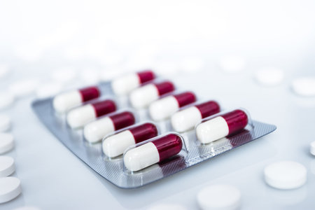Medicine capsule panel on white background