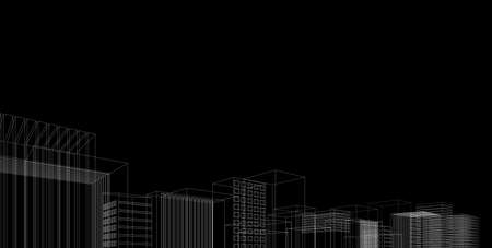 Architecture building 3d illustration, 3D illustration architecture building perspective lines, modern urban architecture abstract background design, Abstract Architecture Background.の写真素材