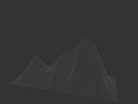 Abstract wireframe background. 3D grid technology illustration landscape. Digital Terrain Cyberspace in the Mountains with valleys.の写真素材