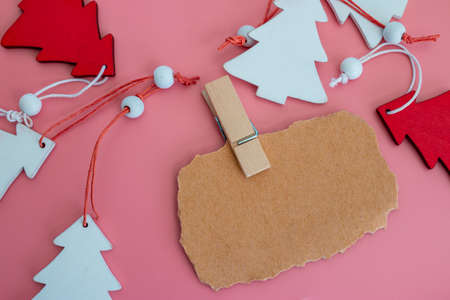 Cute Small Handmade Wooden Christmas Tree, Christmas background.の写真素材