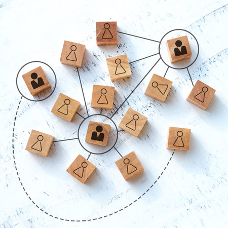 Teamwork and communication concept, rectangular wooden blocks on a white wooden table