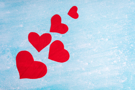 Valentine's Day background. Gifts, confetti, Valentines day concept. Flat lay, top view, copy space, Banner background.の写真素材
