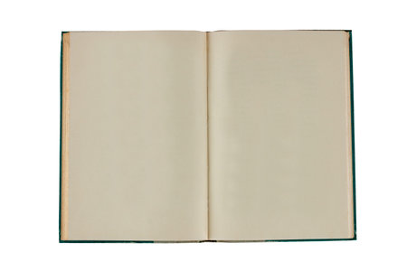 Old book open isolated on white background, Top view