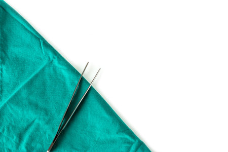 Medical equipment on a green cloth in the operating room, medical concept.
