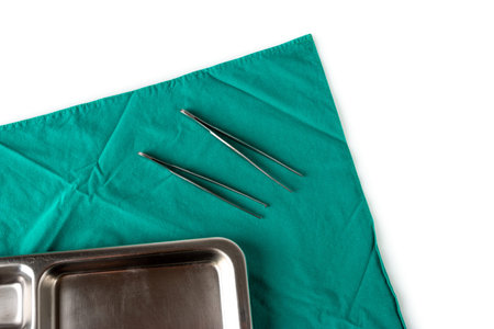 Medical equipment on a green cloth in the operating room, medical concept.