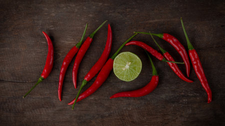 Red chilli and lemon For cooking Thai foodの写真素材