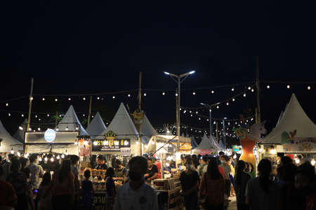 CHAIYAPHUM, THAILAND - March 2021 - Food market festival in a park. Outdoor Market. Food Event. Food Fair. Festival.のeditorial素材