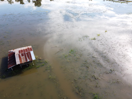 Villagers' houses in rural Thailand were flooded.の写真素材