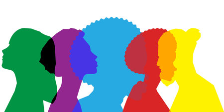 Colored silhouette people, Multiple exposure, Concept on diversity and teamworkのイラスト素材