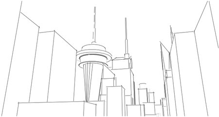 Wireframe,panorama, architecture abstract, 3d illustrationの写真素材