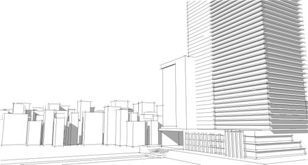 Building perspective, Cityscape on white background, Modern building in the city skylineの写真素材