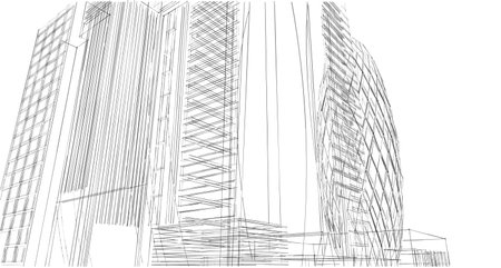 Building sketch architectural 3d illustration, Architecture building perspective linesの写真素材