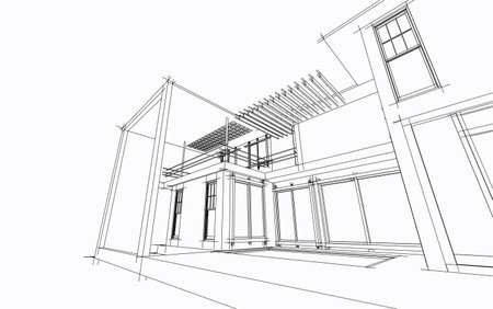 Building sketch architectural 3d illustration, Architecture building perspective linesの写真素材