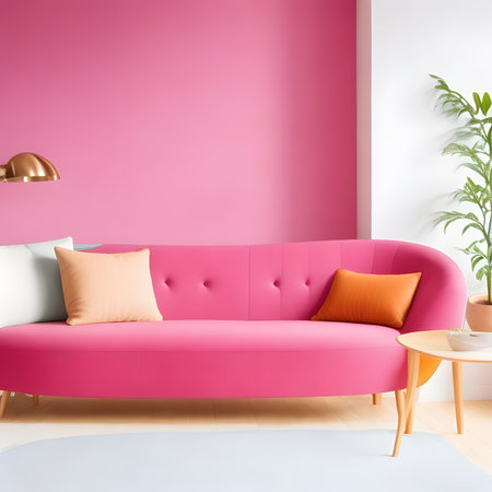 Colorful living room, modern shape sofa Beautiful, brightly colored walls make it lively.の素材