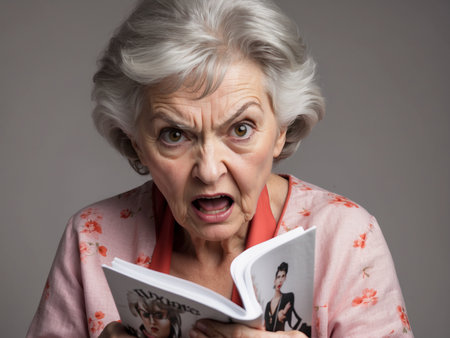 Furious and Enraged Grandmother Expressing Intense Emotionsの素材
