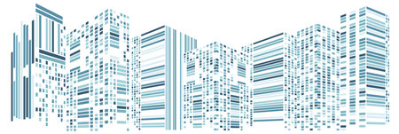Modern Pixel Cityscape Illustration in Flat Designのイラスト素材