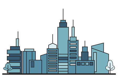 Modern Cityscape Illustration with Skyscrapers in Flat Designのイラスト素材
