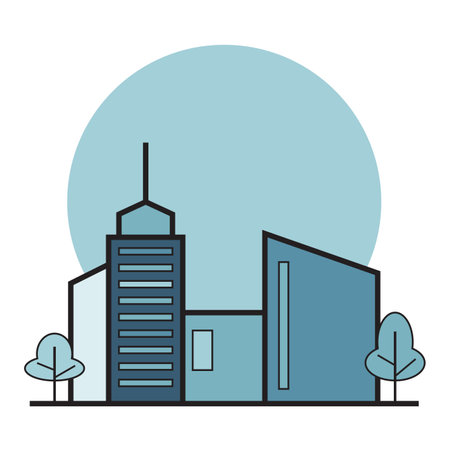 Modern Cityscape Illustration with Skyscrapers in Flat Designのイラスト素材