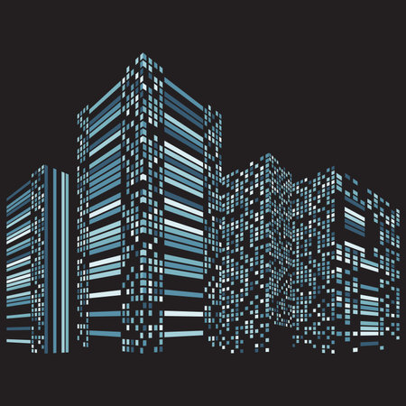 Modern Pixel Cityscape Illustration in Flat Designのイラスト素材