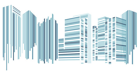 Modern Pixel Cityscape Illustration in Flat Designのイラスト素材