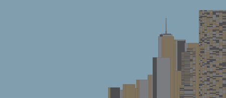 Experience a sleek and minimalist cityscape illustration in flat design, showcasing the iconic skyline of a bustling urban center.のイラスト素材