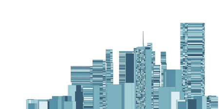 Experience a sleek and minimalist cityscape illustration in flat design, showcasing the iconic skyline of a bustling urban center.のイラスト素材