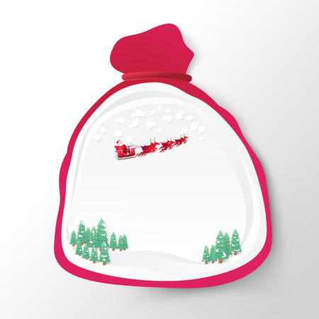 Santa Claus bag with chirstmas background. paper cut style concept designのイラスト素材