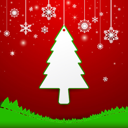 Christmas tree and snowflakes background. Paper style concept designのイラスト素材