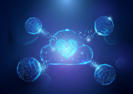 Abstract cloud and heart form of a starry sky technology internet, data, connection concept background.のイラスト素材