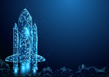 Wireframe space rocket launch sign mesh from a starry and start up concept backgroundのイラスト素材