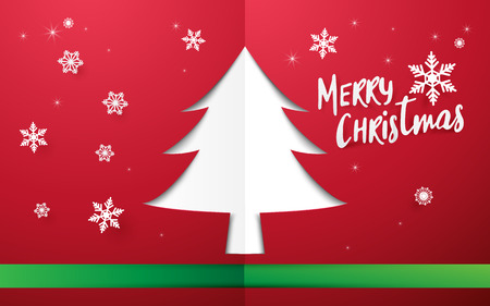 Merry Christmas and Happy new year. Christmas  tree shape space with snowflakes on redのイラスト素材
