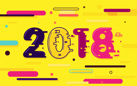 Happy new year 2018. Fluid color and Colorful gradients with minimal geometric shape. Flat style and Trendy designのイラスト素材