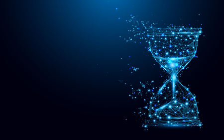 Hourglass icon from lines and triangles, point connecting network on blue background. Illustration vectorのイラスト素材