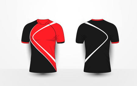 Black and red with white lines sport football kits, jersey, t-shirt design templateのイラスト素材