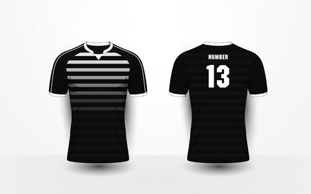 Black and White stripe pattern sport football kits, jersey, t-shirt design templateのイラスト素材