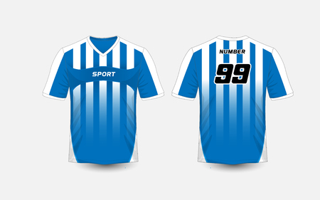 Blue and White stripe pattern sport football kits, jersey, t-shirt design templateのイラスト素材