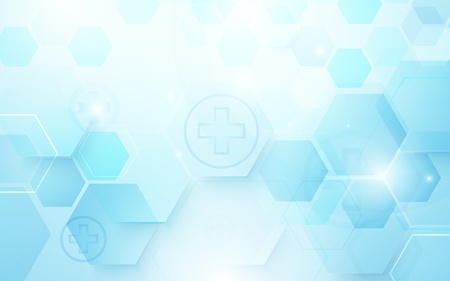Abstract blue hexagons shape and lines with science concept backgroundのイラスト素材