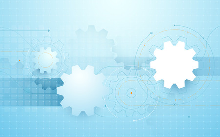 Abstract gear wheel, geometric lines in blue backdropのイラスト素材