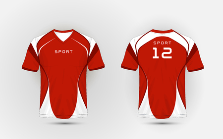 Red and white pattern sport football kits, jersey, t-shirt design templateのイラスト素材