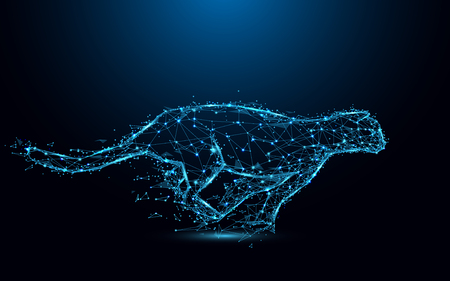 Blue line illustration of a cheetah running on a dark blue background.のイラスト素材